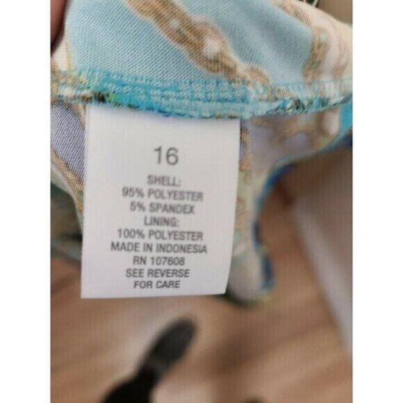 Roz & Ali Womens BOHO Sheath Dress Sz 16 Green Blue Floral Knot Front Cap Sleeve - Picture 7 of 8